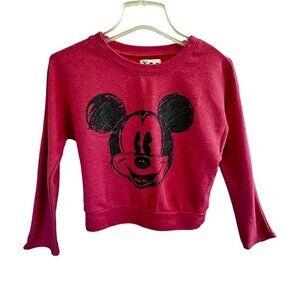 Disney Artist Collection Mickey Cropped Sweatshirt Lg Pink Double sided Sketch
